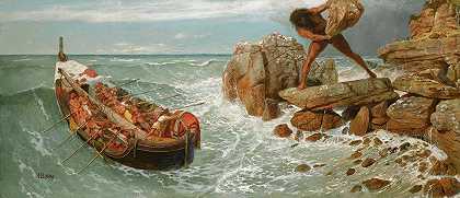 奥德修斯和多球族`Odysseus And Polyphemus (1896) by Arnold Böcklin