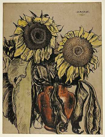 向日葵`Sunflowers (1895) by Georges Lemmen