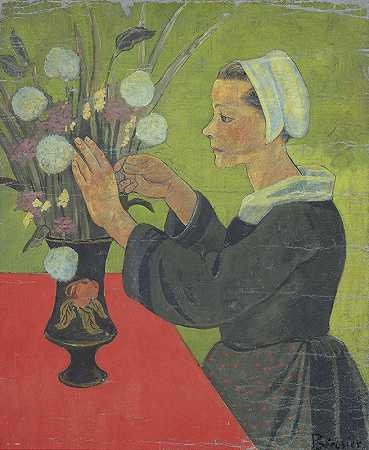 Breton在花束（Huelgoat）`Bretonne au bouquet (Huelgoat) (1892~1893) by Paul Sérusier