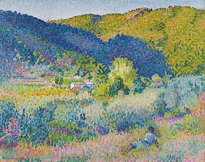 荒野链的景观`Paysage De La Chaine Des Maures (1904) by Henri-Edmond Cross