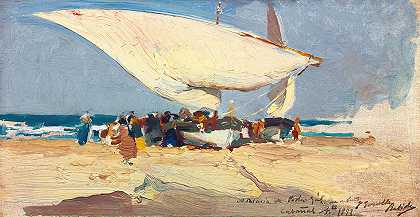 捕获的返回valencia海滩`The Return Of The Catch. Valencia Beach (1898) by Joaquín Sorolla