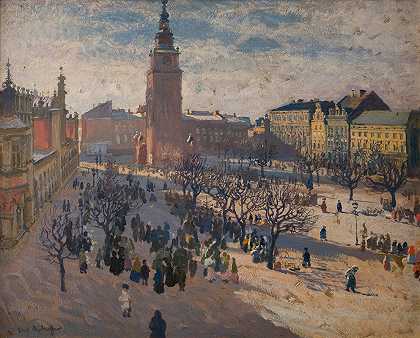 克拉科夫的主要市场广场`Main Market Square in Krakow (1903) by Józef Mehoffer