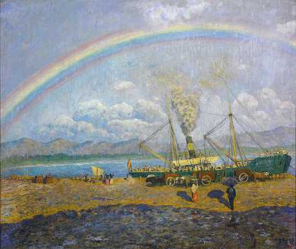 下沼泽.Santoña海湾`The Downpour. Santoña Bay (1900) by Darío de Regoyos