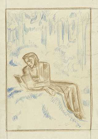 lezende vrouw在埃涅比斯兰斯乔普`Lezende vrouw in een boslandschap (1878 1938) by Richard Nicolaüs Roland Holst