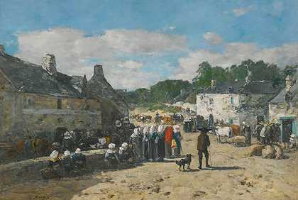 布列塔尼的公平日`Jour De Foire En Bretagne (circa 1865) by Eugène Boudin