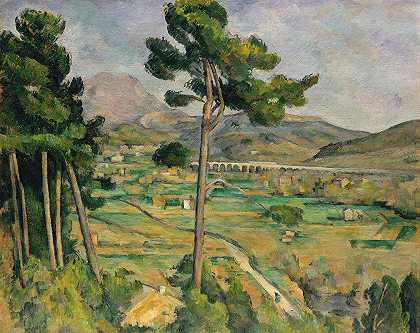 Mont Sainte-Victoire和Arc River Valley的高架桥`Mont Sainte~Victoire and the Viaduct of the Arc River Valley (1882–85) by Paul Cézanne