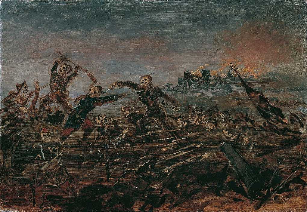 Totentanz auf dem Schlachtfeld vor brennenden Ruinen (1882 1885) -
