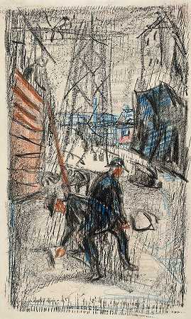 Arbeidere I Gate.`Arbeidere i gate (1930~1931) by Edvard Munch