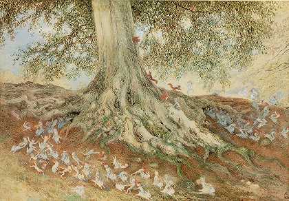 兔子沃伦的精灵`Elves in a Rabbit Warren (1875) by Richard Doyle