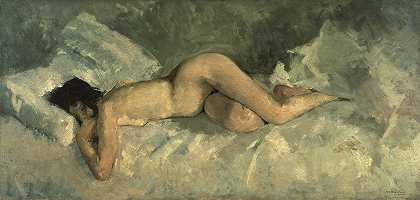躺椅`Reclining nude (circa 1887) by George Hendrik Breitner