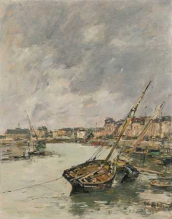 Trouville，港口，低潮`Trouville, Le Port, Marée Basse (1894) by Eugène Boudin