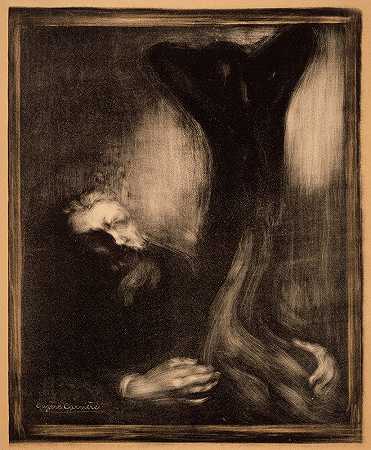罗丹雕刻`Rodin Sculptant (1900) by Eugène Carriere