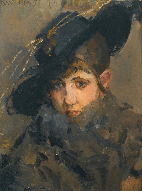 在戴着帽子的夫人，毛领`
A lady in a hat with a fur collar by Isaac Israëls
