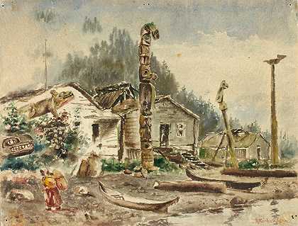 阿拉斯加的Wrangell看法，1884年`View Of Wrangell, Alaska, In 1884 (1884) by Theodore J. Richardson