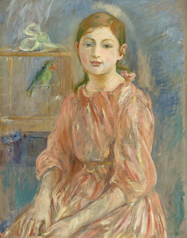 `The Artists Daughter with a Parakeet (1890) -