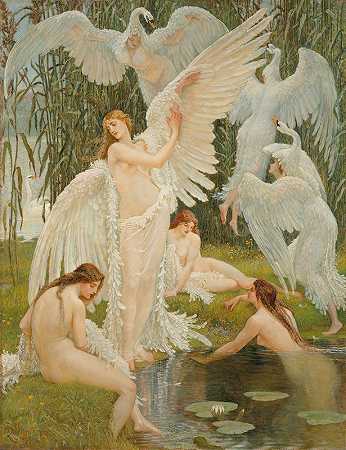 天鹅少女`The Swan Maidens (1894) by 沃尔特·克莱恩