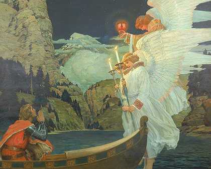 圣杯的骑士`The Knight of the Holy Grail (ca. 1912) by Frederick Judd Waugh
