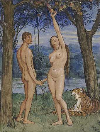 亚当和夏娃`Adam and Eve (1882) by Hans Thoma