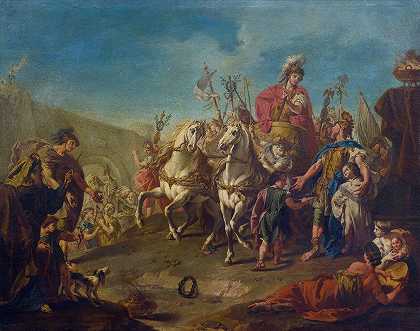 亚历山大胜利在巴比伦`Alexander Triumphant In Babylon by Giovanni Battista Pittoni