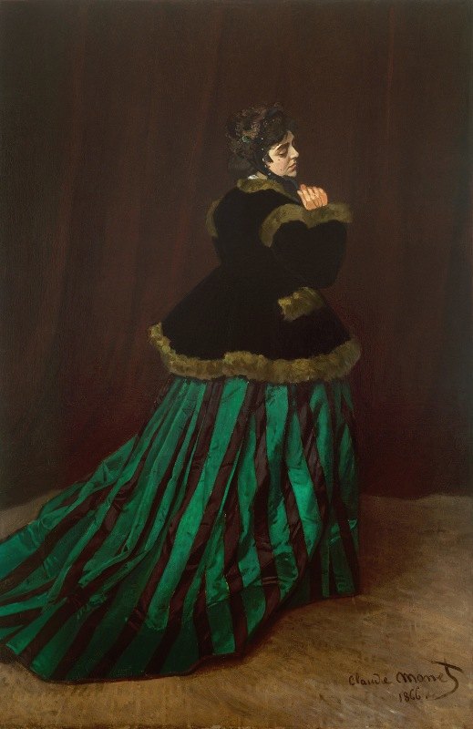 Camille（绿色衣服的女人）`
Camille (The Woman in the Green Dress) (1866)  by Claude Monet