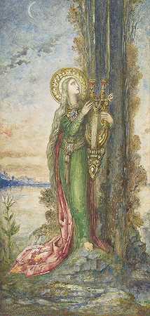 圣塞西莉亚`Saint Cecilia (ca. 1890–95) by Gustave Moreau