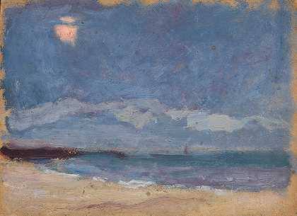 海景（云背后的太阳）`Seascape (the sun behind a cloud) (1910) by Tadeusz Makowski