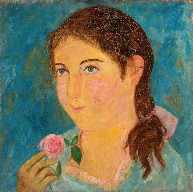 `Girl holding a rose in her hand (1920) -