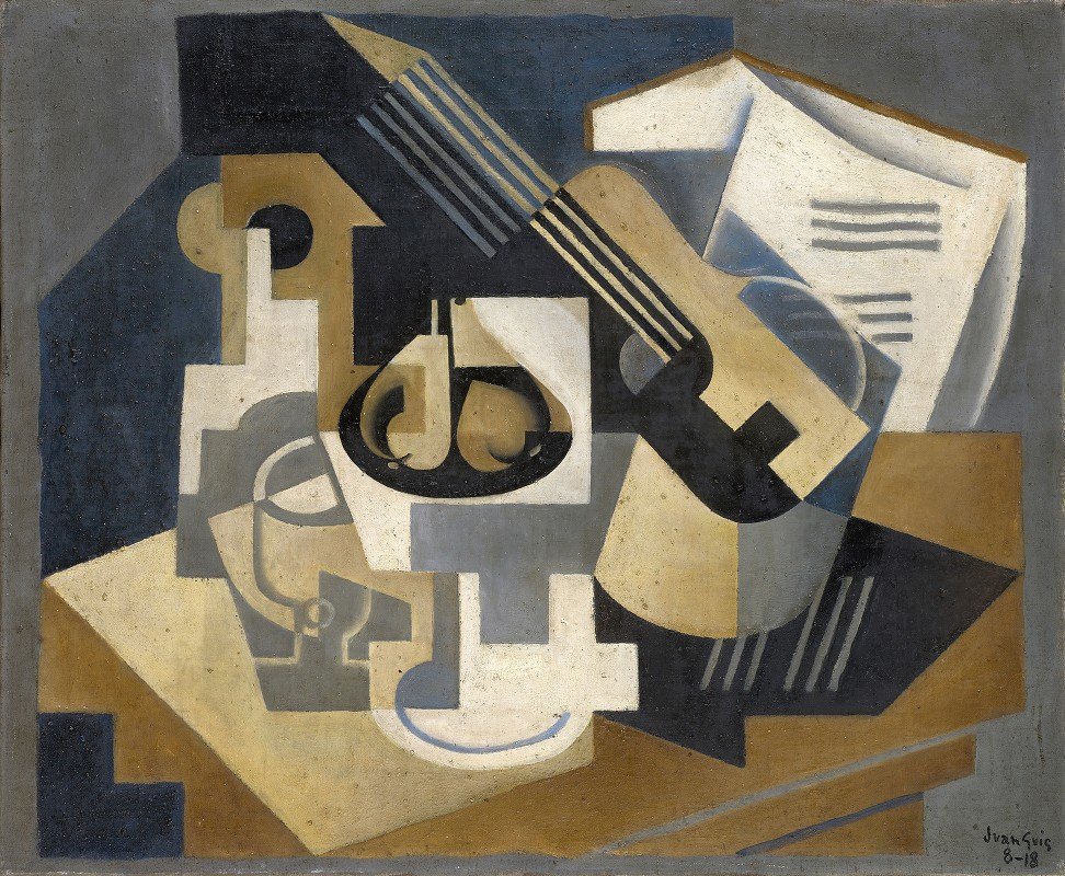`Guitar and Fruit Bowl on a Table (Guitar and Fruit Bowl) (1917) -