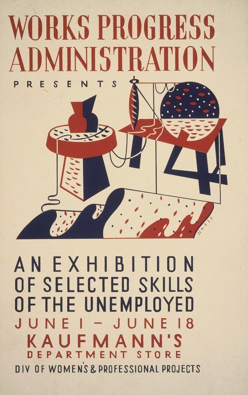 妇女的失业者所选技能展览。理查德大厅的S和专业项目`
An exhibition of selected skills of the unemployed Div. of Womens and Professional Projects (1936)  by Richard Halls