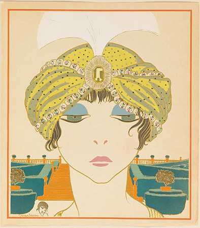 一个头巾的妇女由Georges Lepape`Woman in a Turban (1911) by Georges Lepape