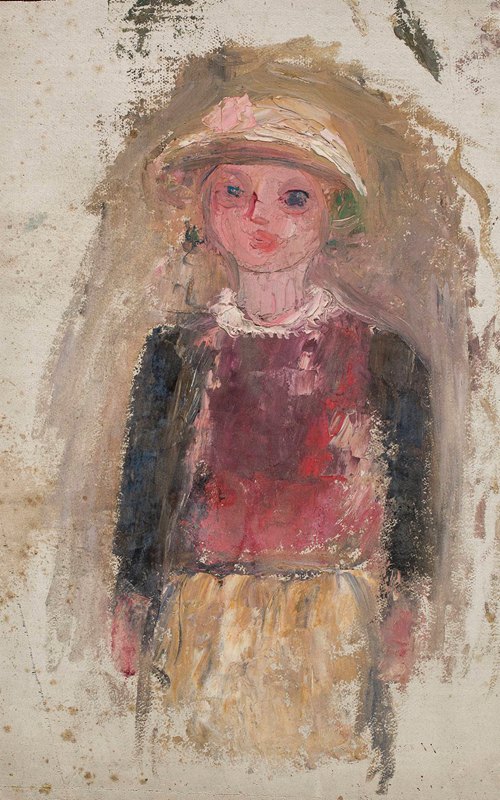 红色背心的小女孩`
Little girl in a red waistcoat (1926)  by Tadeusz Makowski