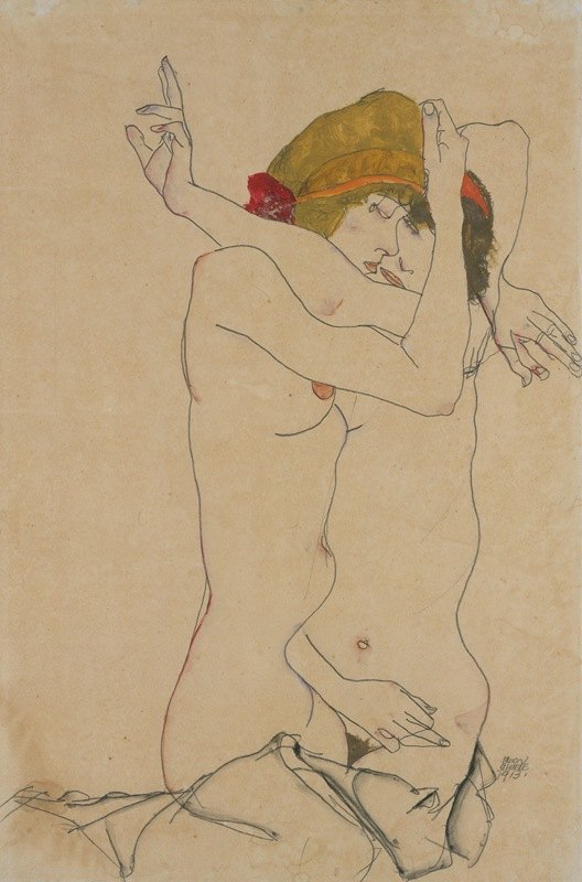两个女人拥抱`
Two Women Embracing (1913)  by Egon Schiele