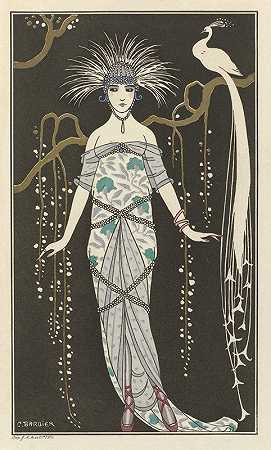 George Barbier晚上礼服`Grande robe du soir (1914) by George Barbier