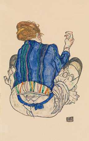 坐着的女人，后景观`Seated Woman, Back View (1917) by Egon Schiele