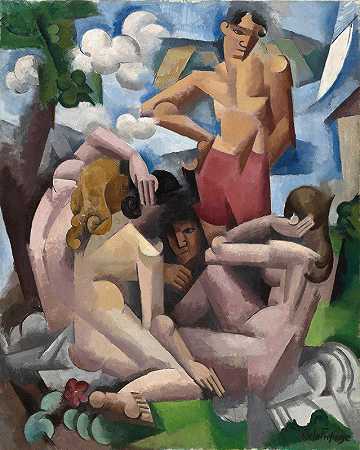 沐浴者`The Bathers (1912) by Roger de La Fresnaye