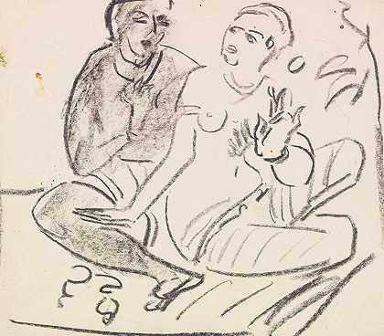 Hockends Paar（Wohl Nach Ajanta）`Hockendes Paar (wohl nach Ajanta) (1910) by Ernst Ludwig Kirchner