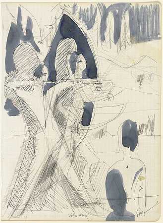 弓箭手`Archers (ca. 1935) by Ernst Ludwig Kirchner