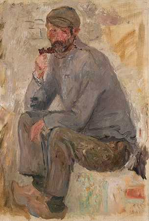 坐着渔夫用`Sitting fisherman with a pipe (1924) by Tadeusz Makowski