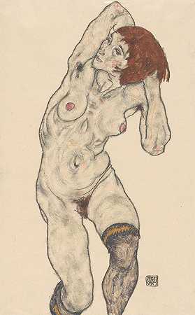 裸体在黑色丝袜`Nude in Black Stockings (1917) by Egon Schiele