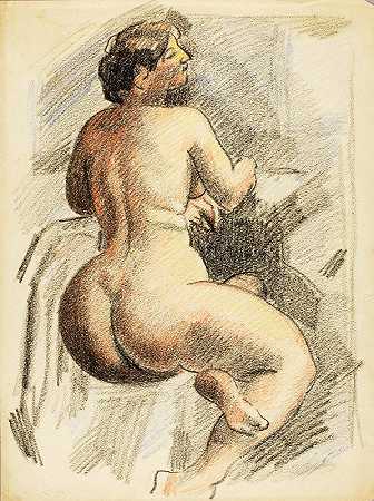 坐着女裸体`Seated Female Nude by Carl Newman