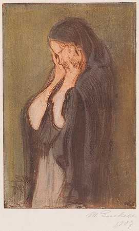 哭泣的女人`Crying Woman (1907) by Magnus Enckell