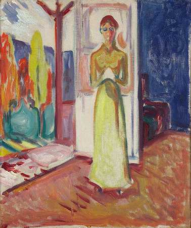 站立在门道入口的妇女`Woman Standing in the Doorway (1906–07) by Edvard Munch