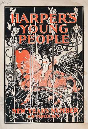 哈珀;年轻人 – 新年;号码`Harpers young people – New Years number (1895) by Will Bradley