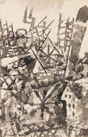 Der Kriitg Schreitetübereineortscchaft`Der Krieg schreitet über eine Ortschaft (1914) by Paul Klee