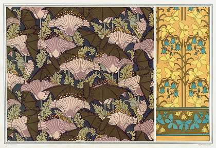 蝙蝠和罂粟花，悬挂.Butterflies和钟表，壁纸。`Chauves~souris et pavots, tenture. Papillons et campanules, papier peint. (1897) by Maurice Pillard Verneuil