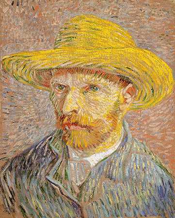 与草帽的自画像`Self~Portrait with a Straw Hat (1887) by Vincent van Gogh