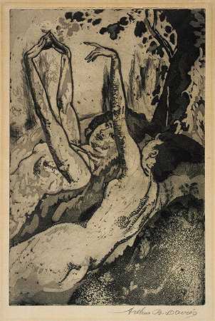 在草地上的月光`Moonlight on the Grassy Bank (1919) by Arthur Bowen Davies