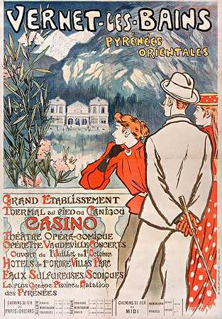 紫尼特 – Les-Bains.easter-extern比利牛斯`Vernet~Les~Bains. Pyrénées~orientales (1886) by Théophile Alexandre Steinlen
