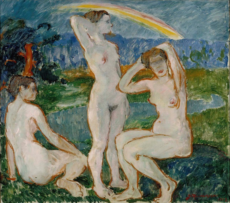 沐浴女性，素描`
Bathing Women, Sketch (1912)  by Jalmari Ruokokoski