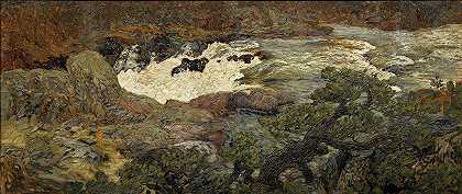 瀑布，Pojus.`Waterfall, Porjus (1915) by Helmer Osslund